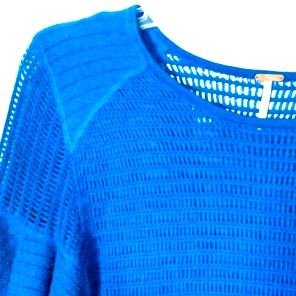 Free People Blue Knit Ruffle Short Sleeve Shirt XS NWOT - Picture 4 of 9